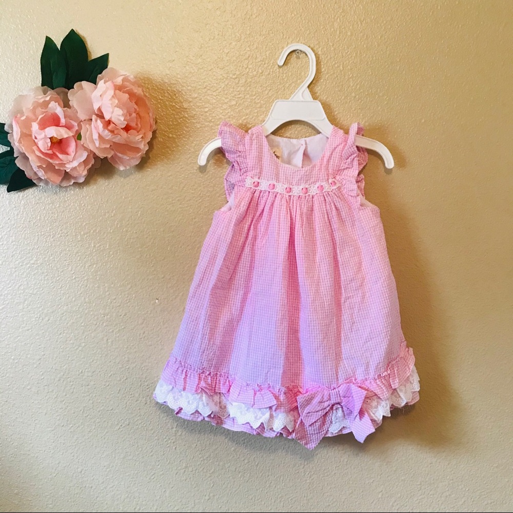 Laura Ashley- Pink Gingham Scallop Embroidered Dress